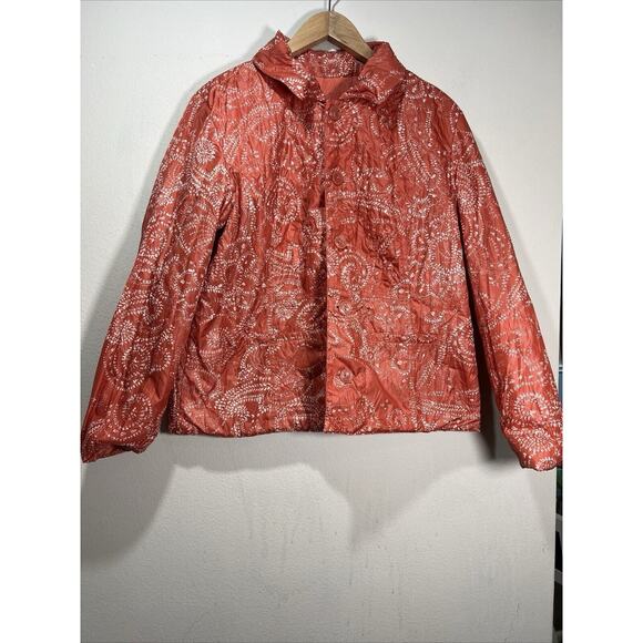 Chico's 2 chicos Large Mauve Aztec Quilted Button Reversible Puffer Jacket - Picture 3 of 8